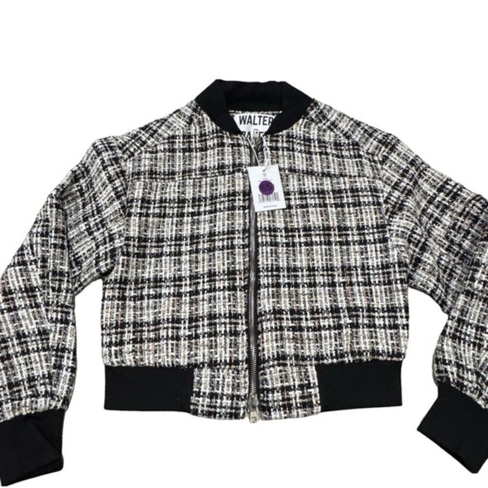 Walter Baker Raina Short Zip Jacket XS Montauk Tweed Black/White NWT MSRP $248